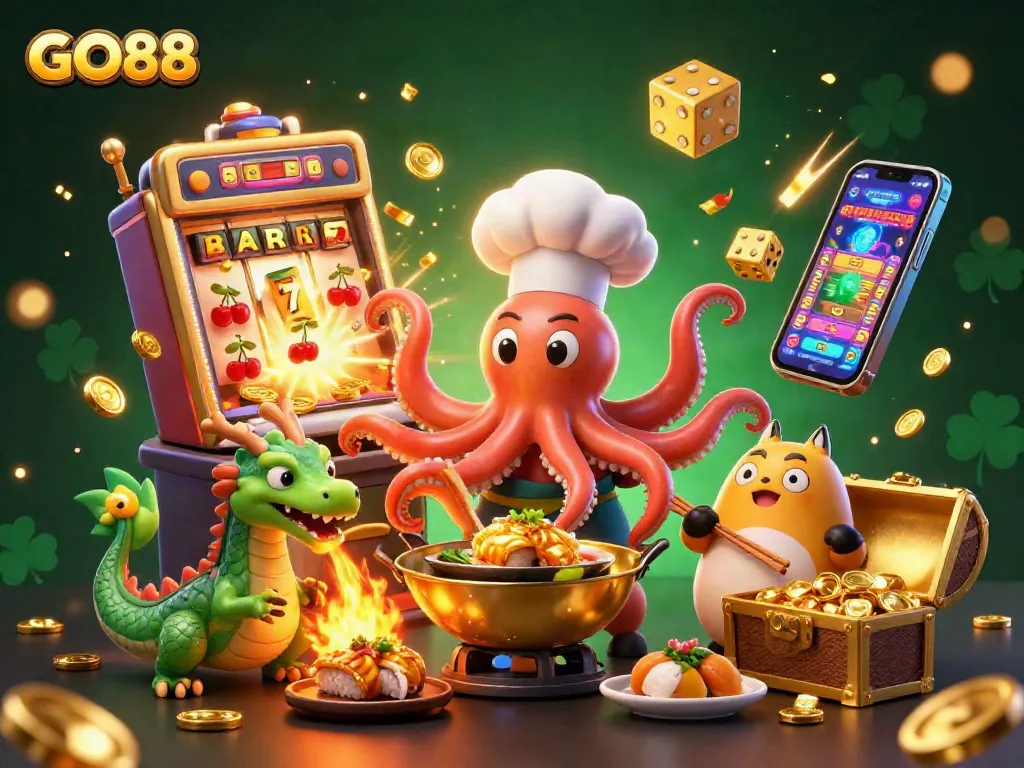 Engage with GO88's immersive casino world featuring dynamic gaming action and vibrant characters.
