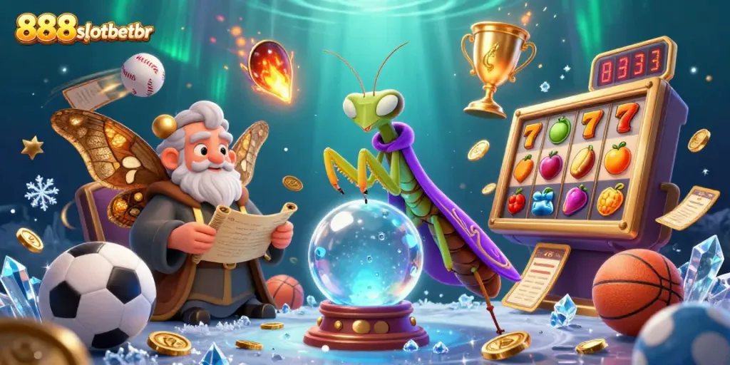 Experience thrilling gameplay at 888slotbetbr as vibrant slots and sports elements blend in a fantasy scene.