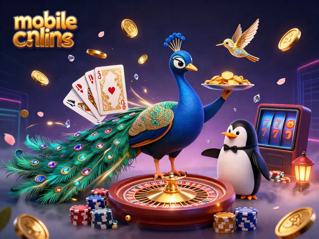 Experience mobile online casinos with vibrant 3D casino characters interacting amidst dynamic gaming elements.
