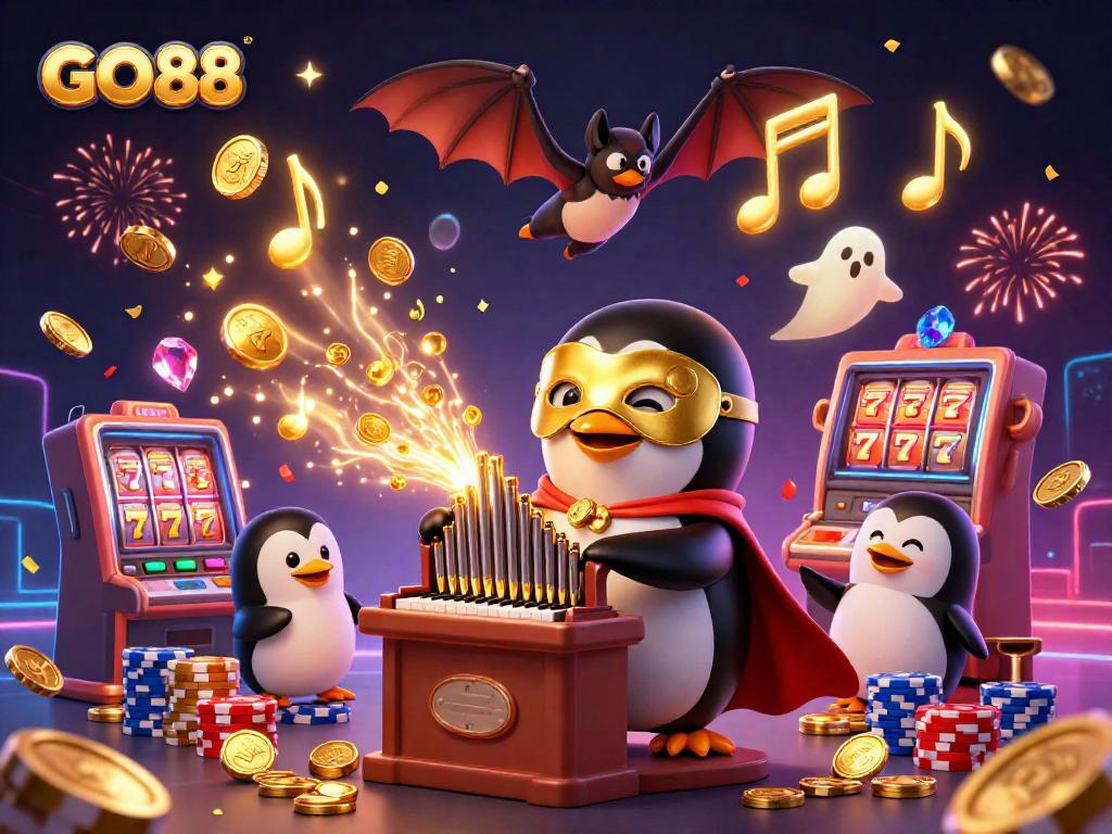 Experience the excitement of GO88 casino with vibrant 3D illustrations of winning moments and festive elements.