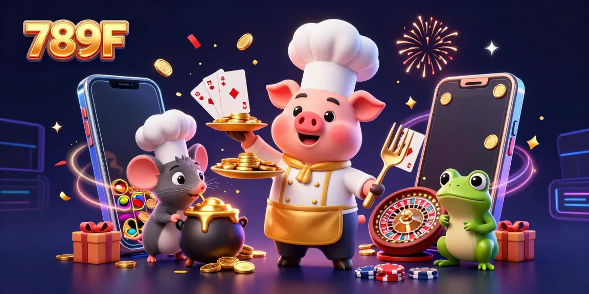Experience the excitement of 789F with vibrant slot games, gold coins, and playful characters.