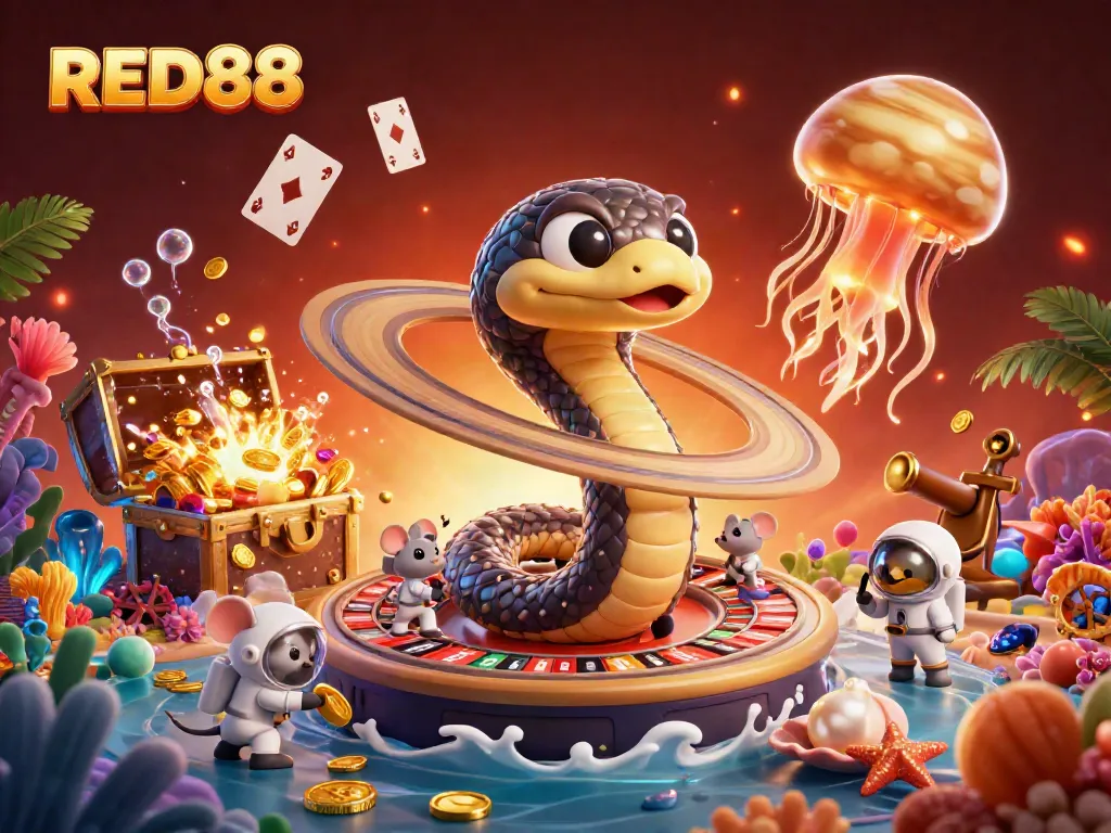 Engage in exciting gameplay at RED88 with vibrant 3D illustration of a galactic casino scene.