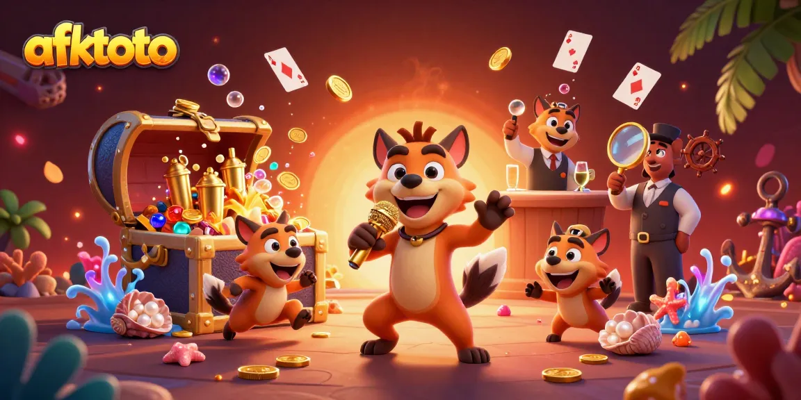 Engage in thrilling casino fun with afktoto's vibrant cartoon hyenas in a colorful casino setting.
