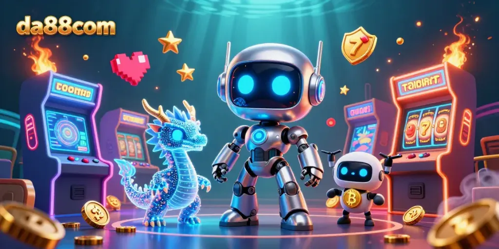 Engage in thrilling gameplay at da88com with vibrant 3D illustrations showcasing exciting casino elements.