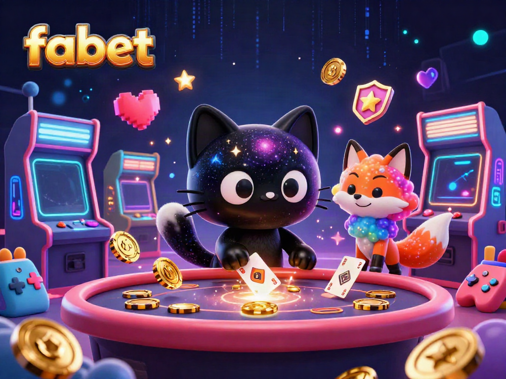 Engage with fabet's cosmic casino, where a black hole cat captures chips and cards in an exciting gaming scene.
