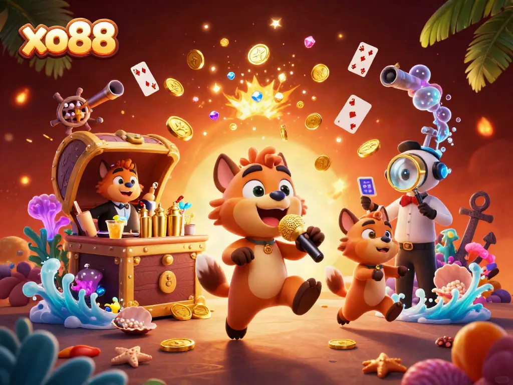 Experience the excitement of xo88 with hyenas in a vibrant casino scene filled with riches.
