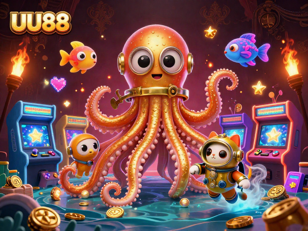 Experience the thrill of winning with UU88, featuring a colossal kraken and vibrant game elements.
