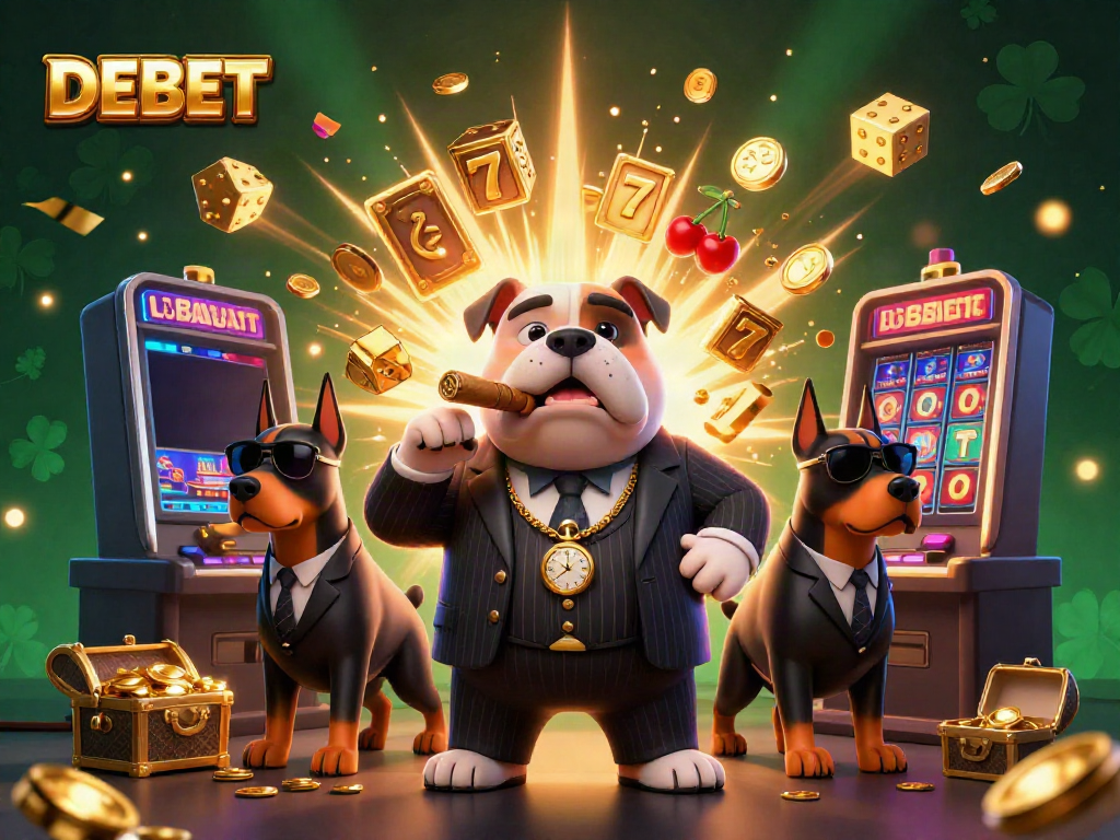 Experience thrilling gaming action at DEBET with a lively 3D mafia scene surrounding dynamic casino elements.