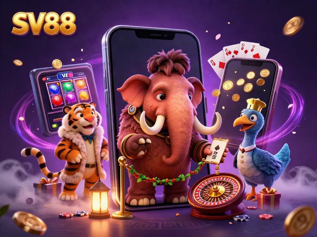 Experience the excitement of SV88 with engaging casino characters in a vibrant 3D scene.