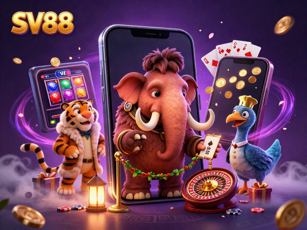 Experience the excitement of SV88 with engaging casino characters in a vibrant 3D scene.
