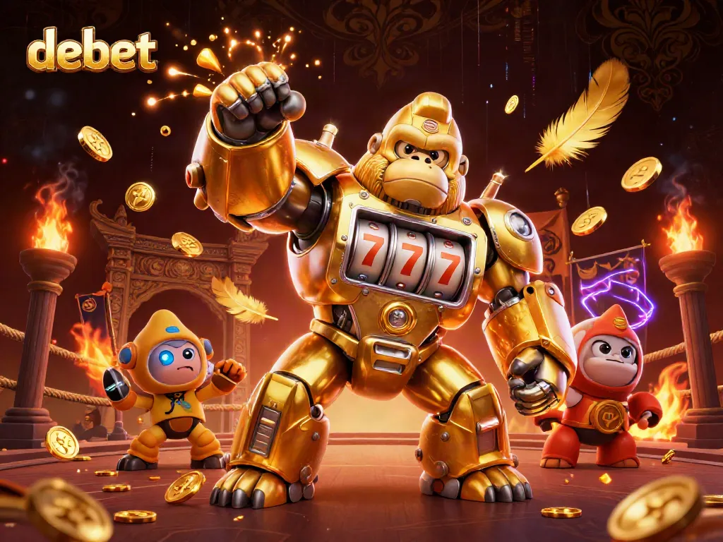 Experience thrilling gameplay with debet's immersive 3D casino illustration featuring vibrant characters and dynamic elements.