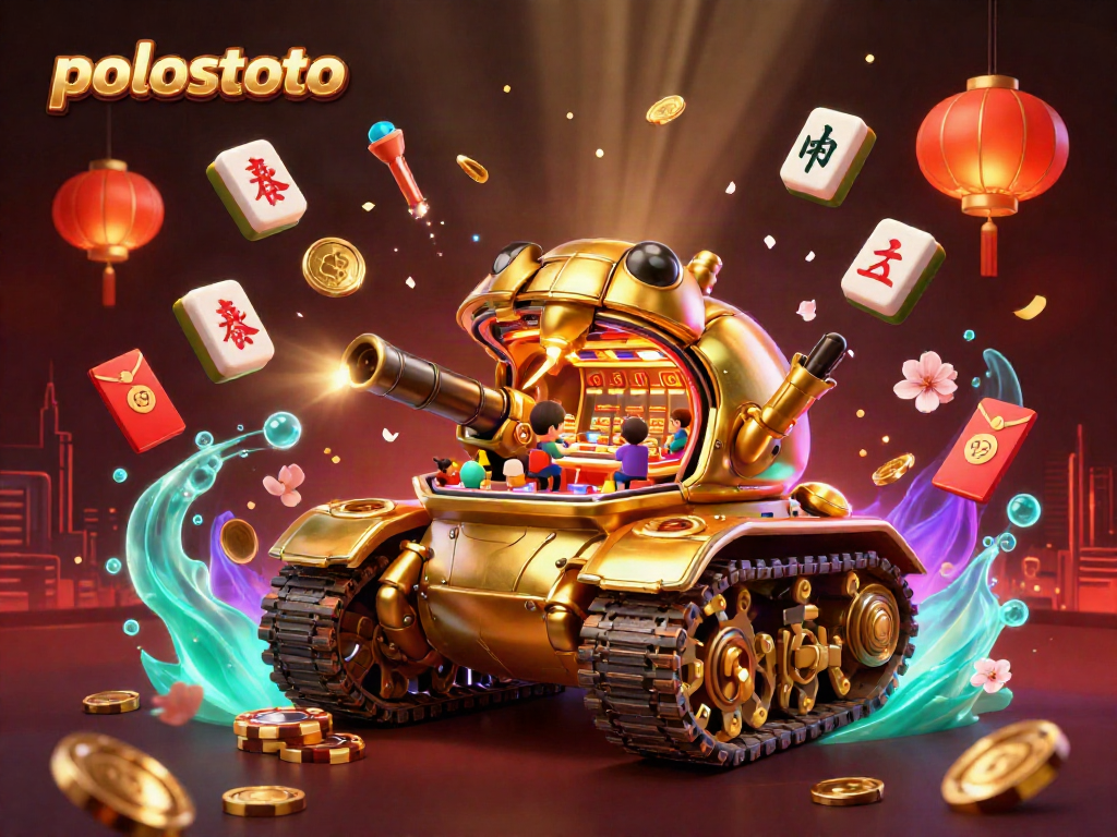 Experience the thrilling atmosphere of polostoto with dynamic casino scenes and golden elements.