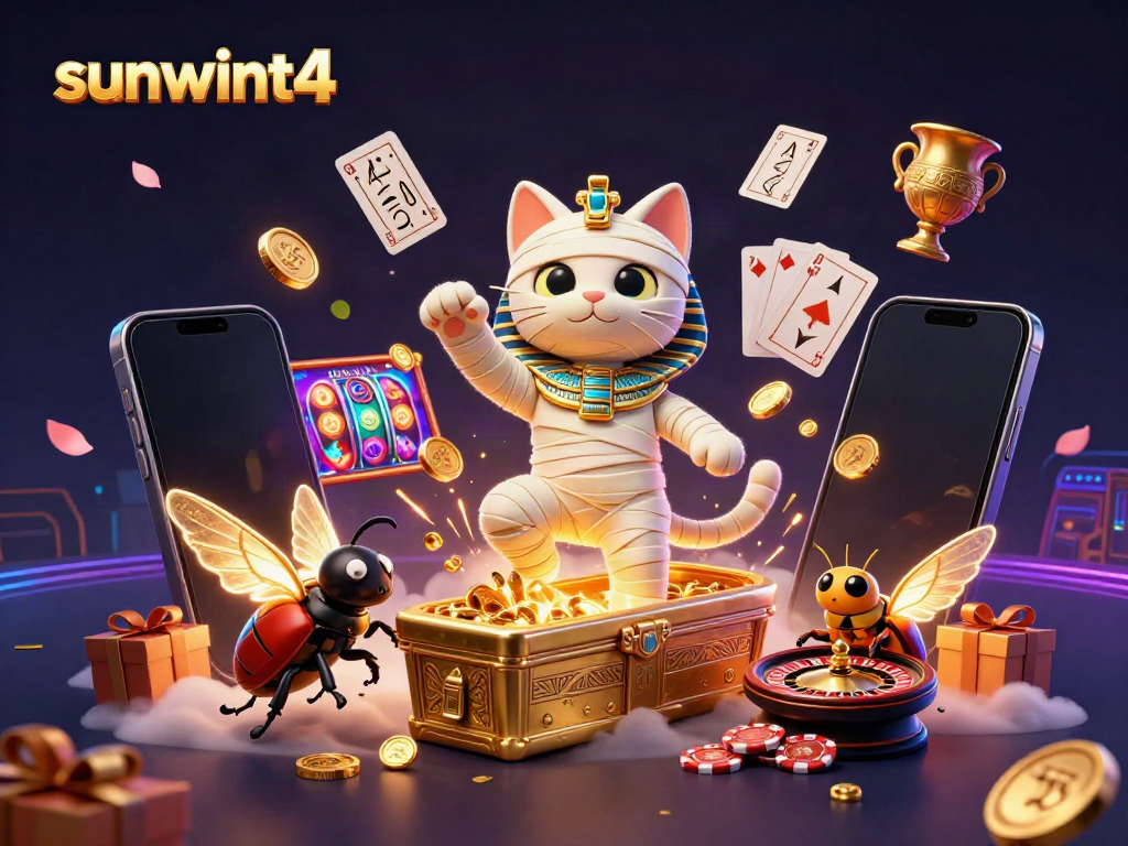 Experience the excitement of sunwint4’s gaming universe with a lively display of casino elements.