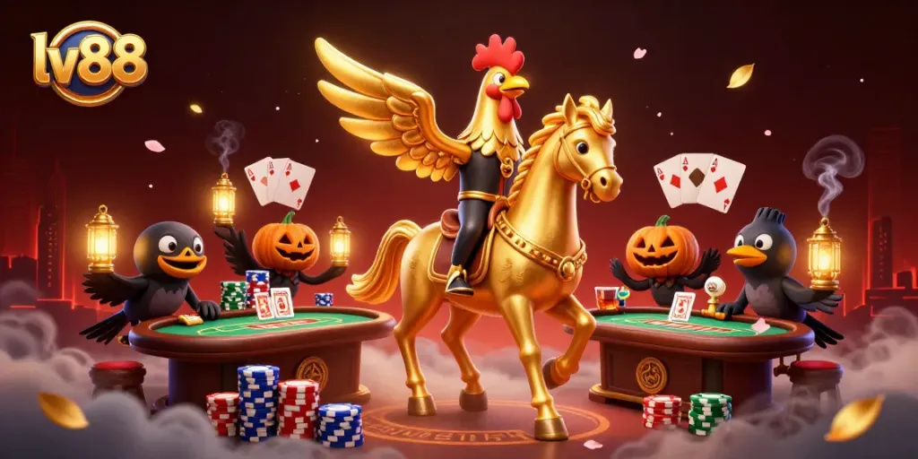 Experience thrilling gameplay at lv88 with a lively cartoon casino scene filled with poker excitement.