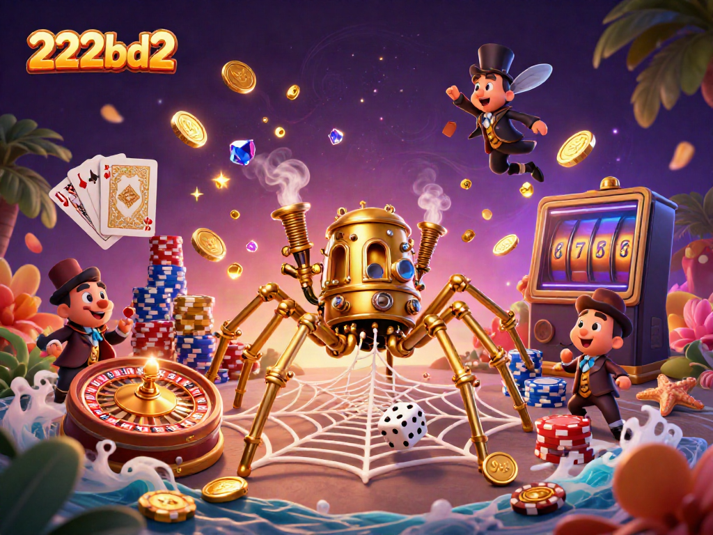 Experience the excitement of 222bd2 with a stunning steampunk spider casino scene.