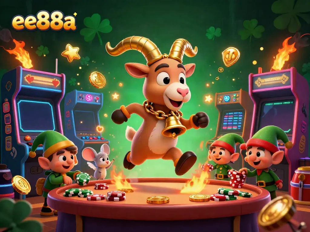 Experience the thrill at ee88a's festive casino with Krampus and playful gremlins.