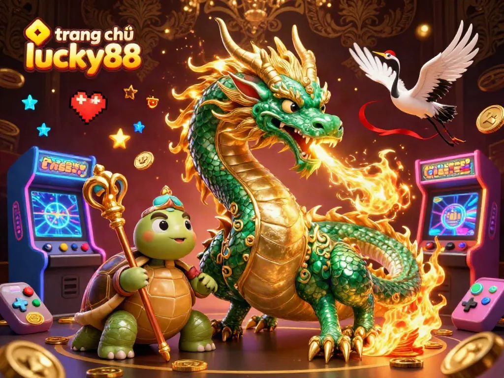 Experience the excitement of trang chủ lucky88 in a vibrant 3D casino illustration with dynamic gaming elements.