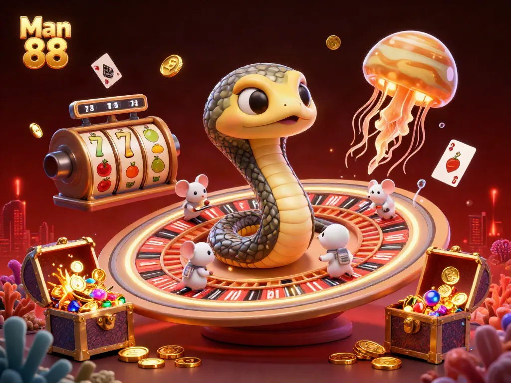 Win big with Man 88 while astronaut mice make bets in an interactive cosmic casino.
