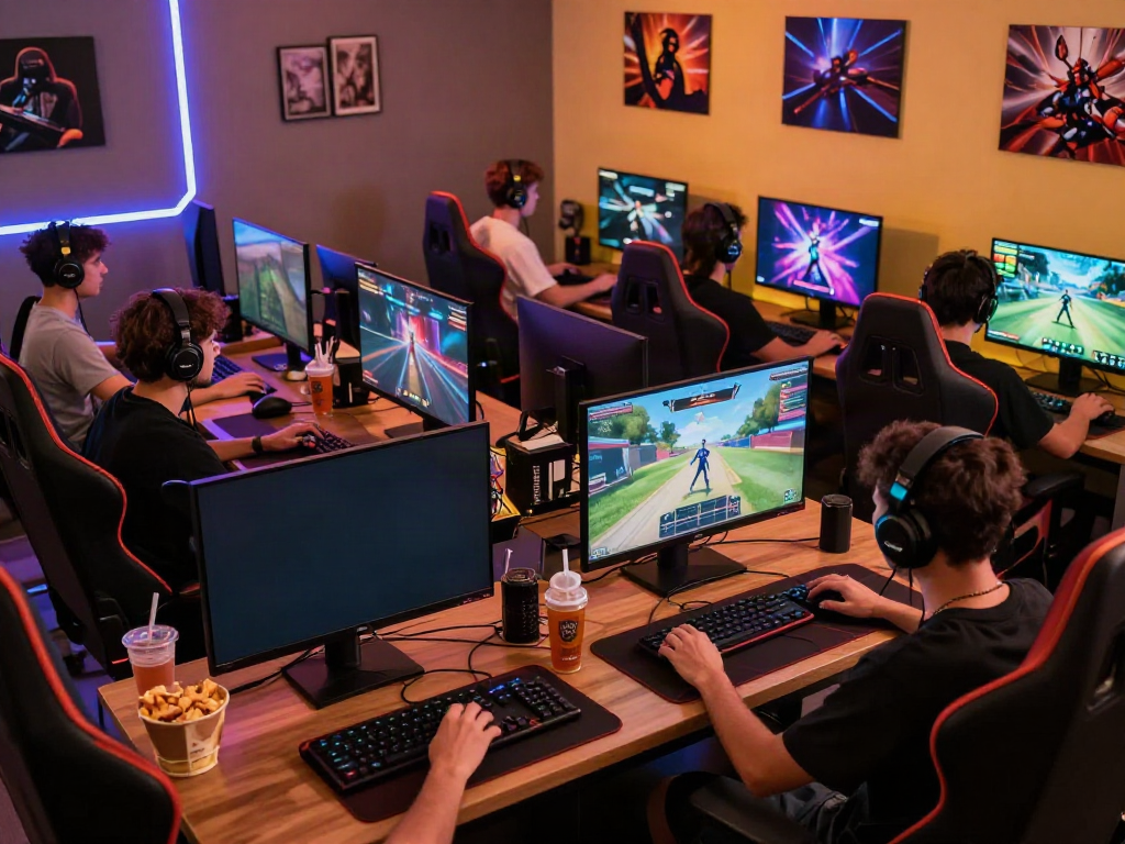 Exciting gaming lounge filled with dedicated players engaging in online games at kilat404.