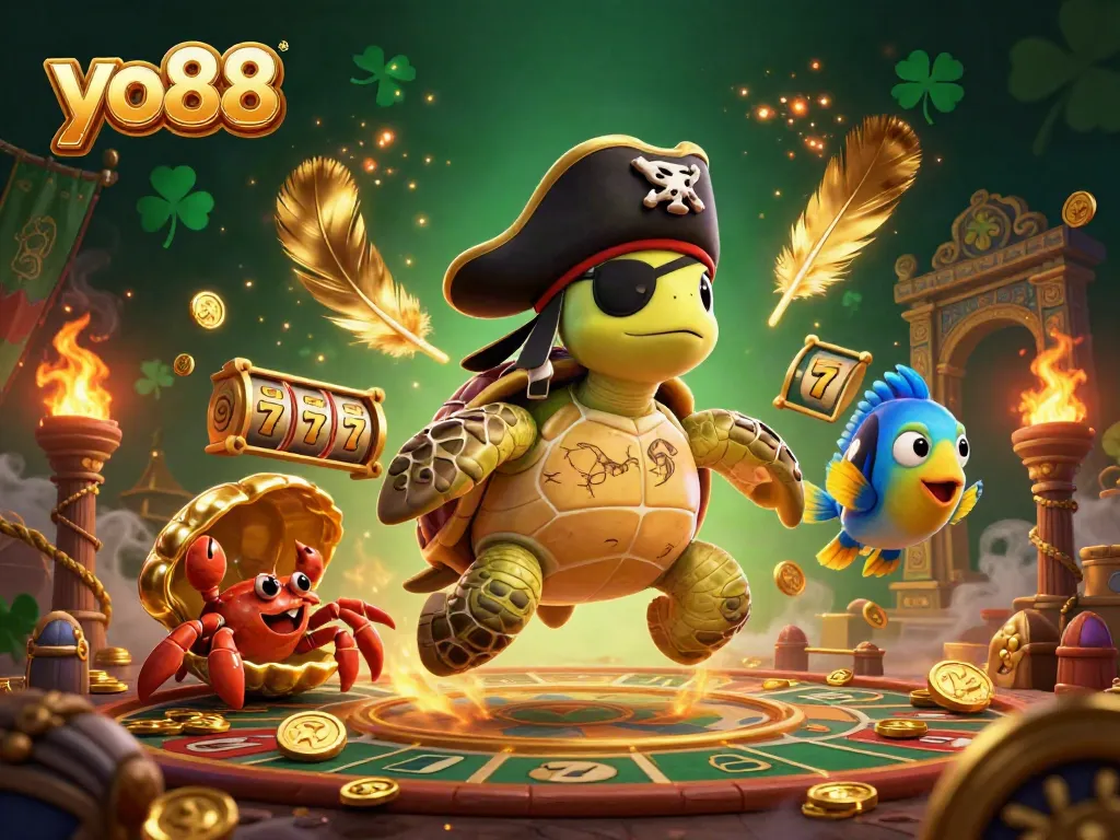 Experience thrilling moments with yo88's exciting slots and gaming adventures featuring a lively turtle and friends.
