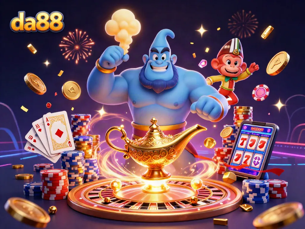 Experience the thrill of da88 with enchanting casino elements in this vibrant 3D illustration.