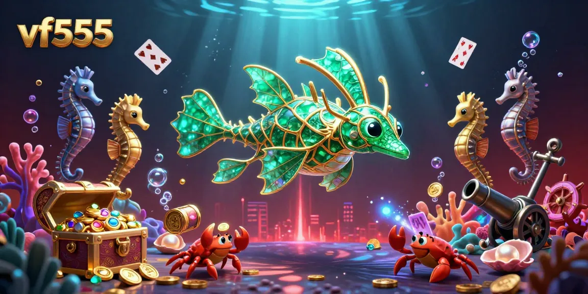 Immerse in the vibrant vf555 casino world with engaging underwater characters and treasure-filled atmosphere.